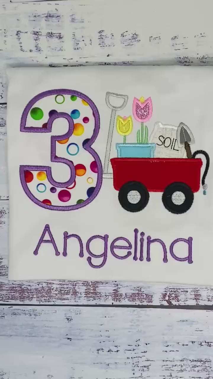 Girl 3rd birthday Personalized Embroidery Shirt, Any Age, Gardening Cart & Tool Design, Garden Tools Birthday, T shirt with Spring Gardening