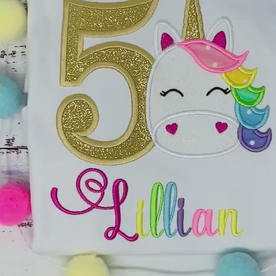 5th Birthday shirt with rainbow unicorn , Rainbow Name and gold number, Unicorn party, Unicorn outfit for a girl 2nd, 3rd, 4th birthday