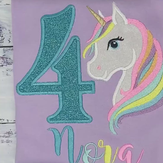 4th Birthday Pastel Unicorn Shirt, Turquoise Rainbow Pastel Unicorn Birthday Outfit, Rainbow Unicorn outfit, Unicorn embroidery, Any age
