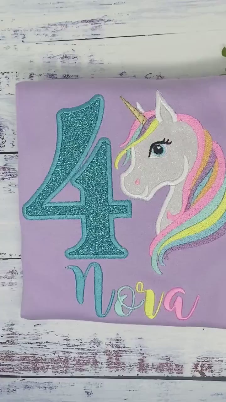 4th Birthday Pastel Unicorn Shirt, Turquoise Rainbow Pastel Unicorn Birthday Outfit, Rainbow Unicorn outfit, Unicorn embroidery, Any age