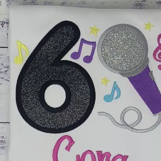 Girl 6th  Birthday Microphone, Music notes and number Shirt, Girl Karaoke Singing Birthday Tee, Musical embroidery, Any age