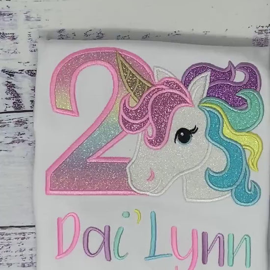 Girl  Pastel Unicorn Birthday Outfit, 2nd Birthday Pastel Unicorn  Tee, Unicorn Theme birthday, Colorful Uni Tee , Unicorn custom embroidery