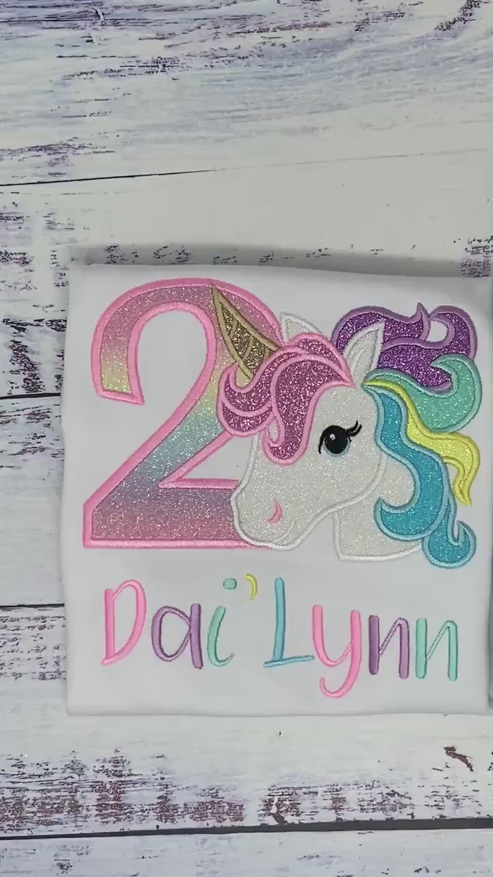 Girl  Pastel Unicorn Birthday Outfit, 2nd Birthday Pastel Unicorn  Tee, Unicorn Theme birthday, Colorful Uni Tee , Unicorn custom embroidery