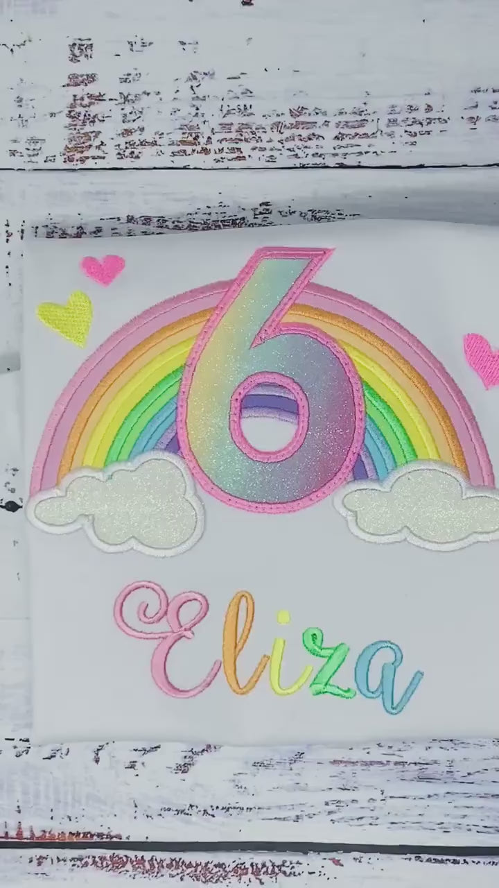 6th Rainbow birthday shirt for a girl, Over the rainbow party, Any Age, birthday party rainbow theme, Pastel Color Rainbow, Pink Rainbow