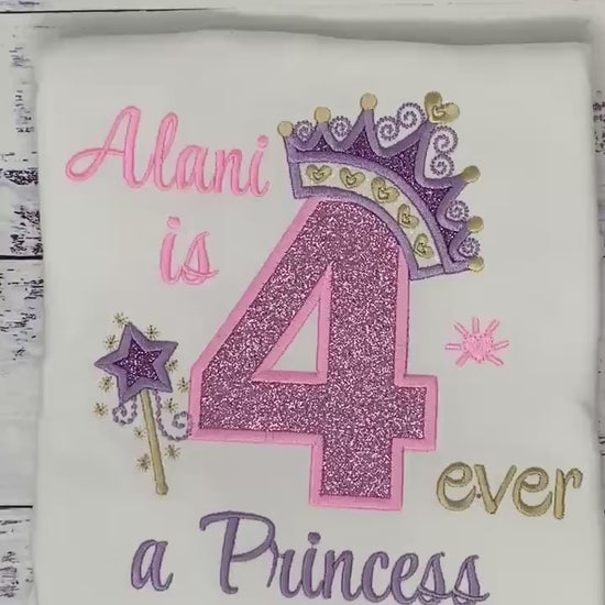 Girl 4th birthday shirt with princess tiara Heart number, Royal Crown, Pink Number Princesse Tiara Shirt, Any Age, 4-ever a princesse, Gold