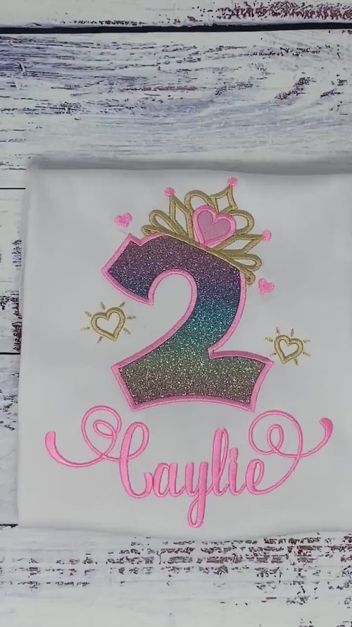 2nd Birthday Shirt for Girl, Princess Birthday Shirt, Number with Crown Birthday Shirt, Girls 4th Birthday Shirt, Princess Tiara, Any Age