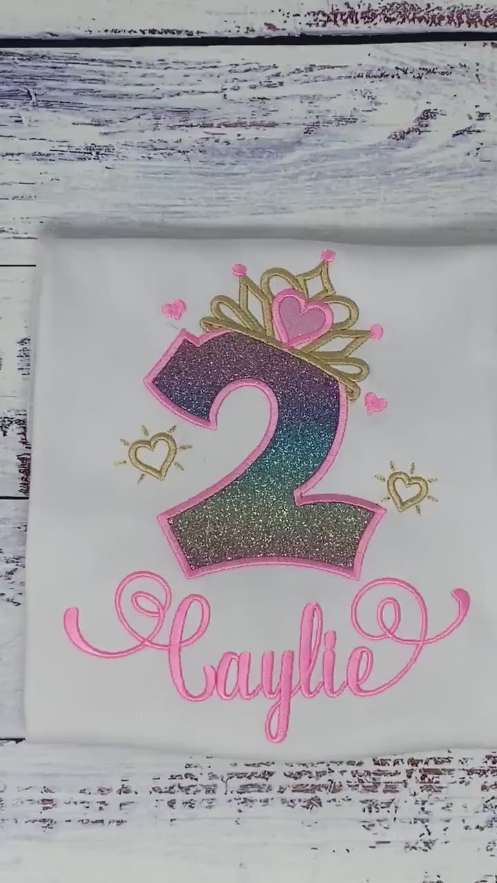 2nd Birthday Shirt for Girl, Princess Birthday Shirt, Number with Crown Birthday Shirt, Girls 4th Birthday Shirt, Princess Tiara, Any Age