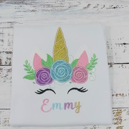 Girl Unicorn Shirt with Sparkly Unicorn Wearing Flowers, Unicorn Shirt for A Girl,