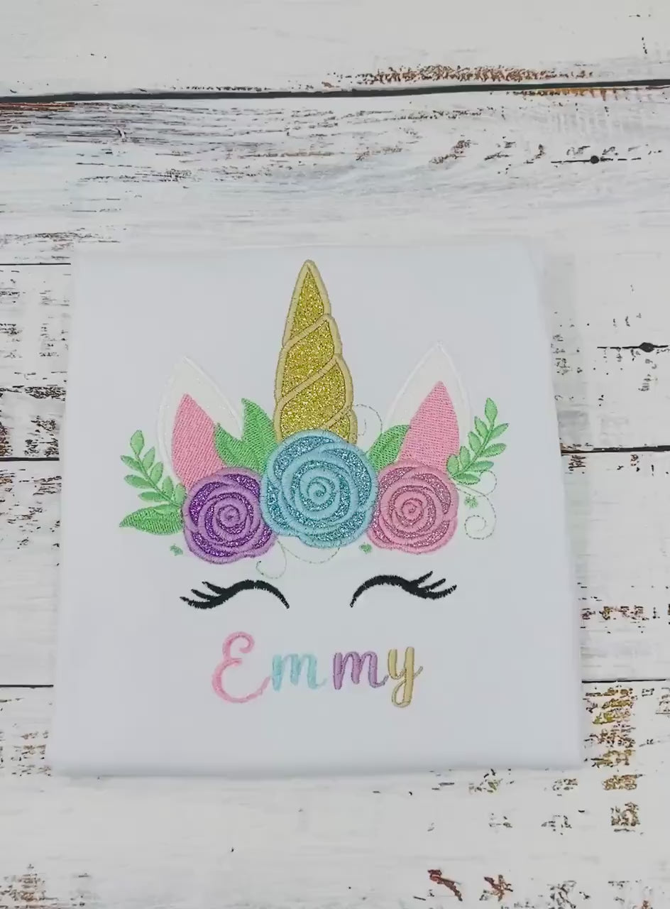 Girl Unicorn Shirt with Sparkly Unicorn Wearing Flowers, Unicorn Shirt for A Girl,