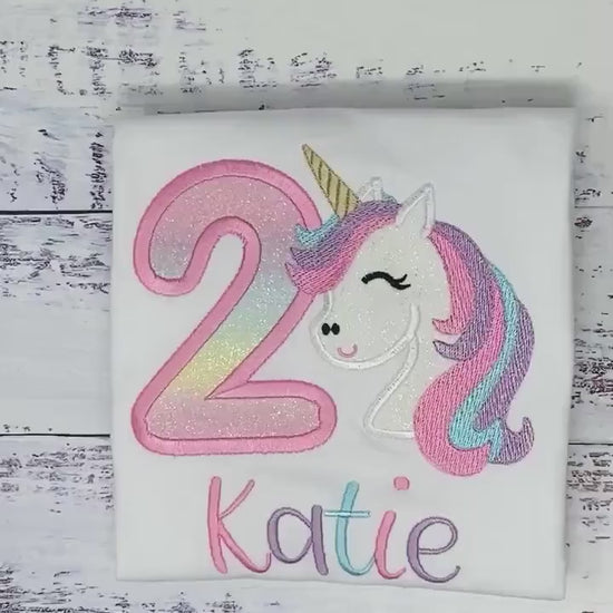 2nd Birthday pink purple blue, Unicorn Shirt, Girl Rainbow Pastel Unicorn Birthday Outfit, Rainbow Unicorn, Unicorn embroidery, Any age