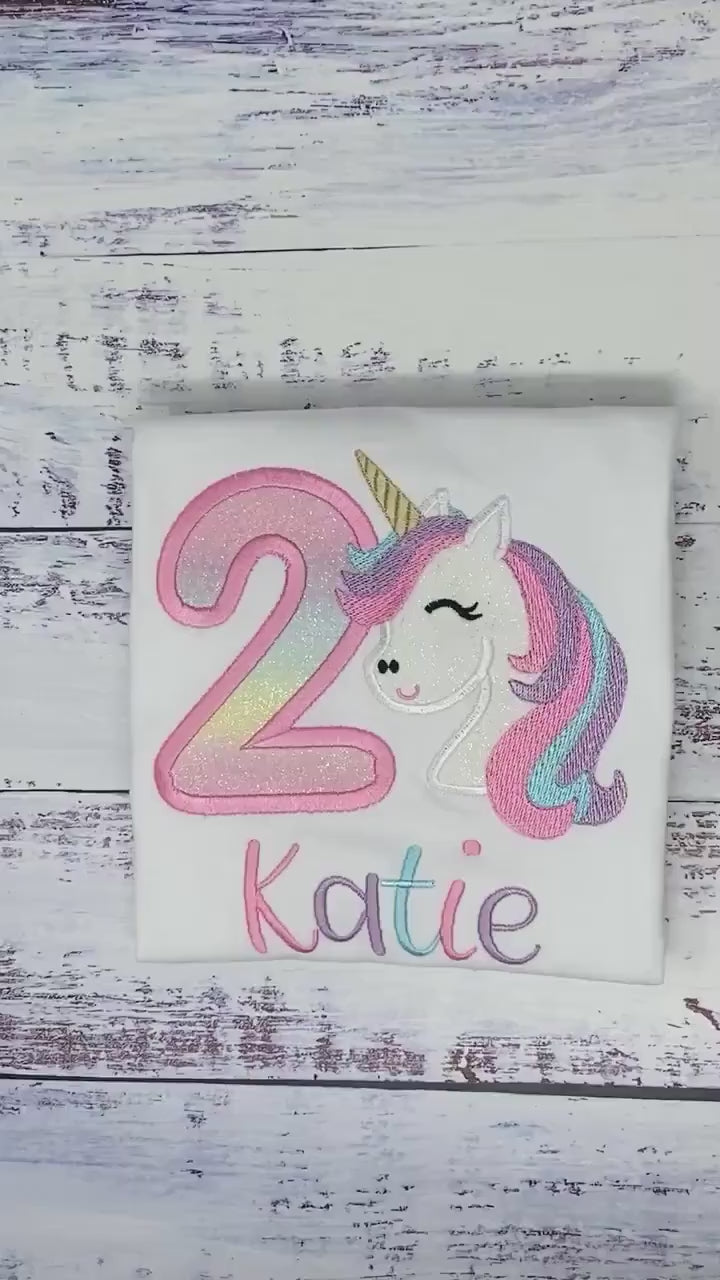 2nd Birthday pink purple blue, Unicorn Shirt, Girl Rainbow Pastel Unicorn Birthday Outfit, Rainbow Unicorn, Unicorn embroidery, Any age