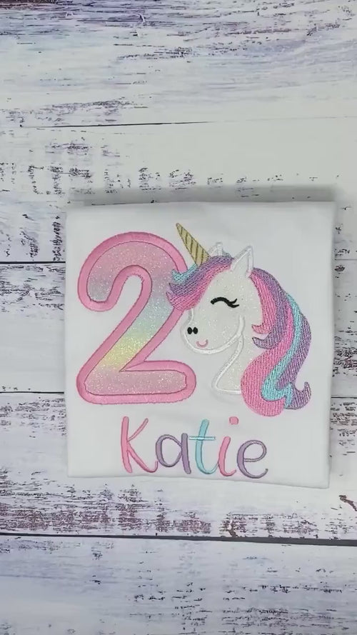 2nd Birthday pink purple blue, Unicorn Shirt, Girl Rainbow Pastel Unicorn Birthday Outfit, Rainbow Unicorn, Unicorn embroidery, Any age