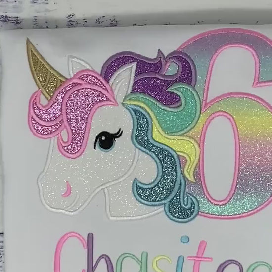 6th Birthday pink Unicorn Shirt, Girl Rainbow Pastel Unicorn Birthday , Rainbow Unicorn outfit, Unicorn embroidery, Any age, Pastel orange