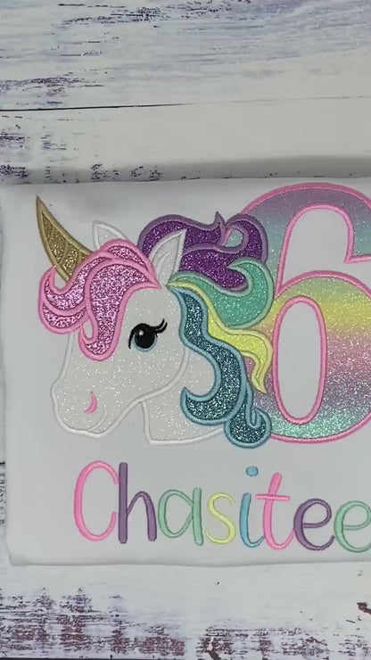 6th Birthday pink Unicorn Shirt, Girl Rainbow Pastel Unicorn Birthday , Rainbow Unicorn outfit, Unicorn embroidery, Any age, Pastel orange