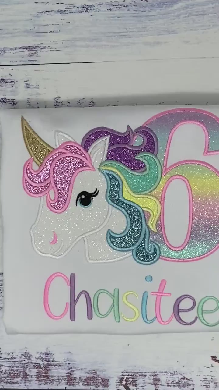 6th Birthday pink Unicorn Shirt, Girl Rainbow Pastel Unicorn Birthday , Rainbow Unicorn outfit, Unicorn embroidery, Any age, Pastel orange