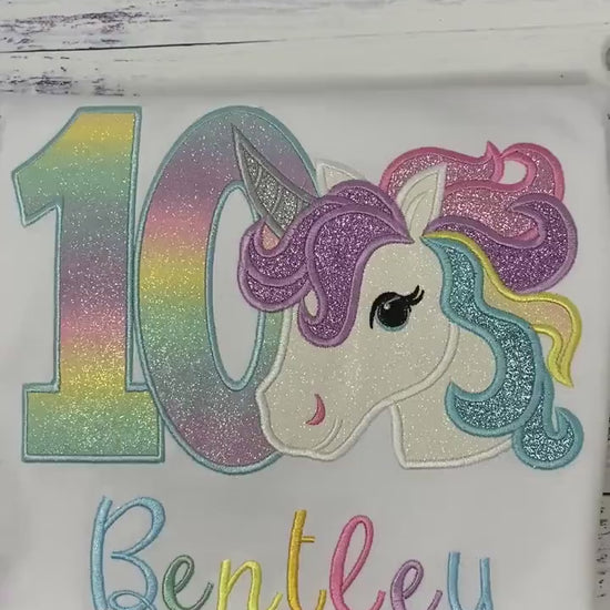 Girl 10th Birthday unicorn shirt, 10th Birthday Pastel Unicorn Shirt, Unicorn birthday, Rainbow Unicorn outfit, Unicorn embroidery