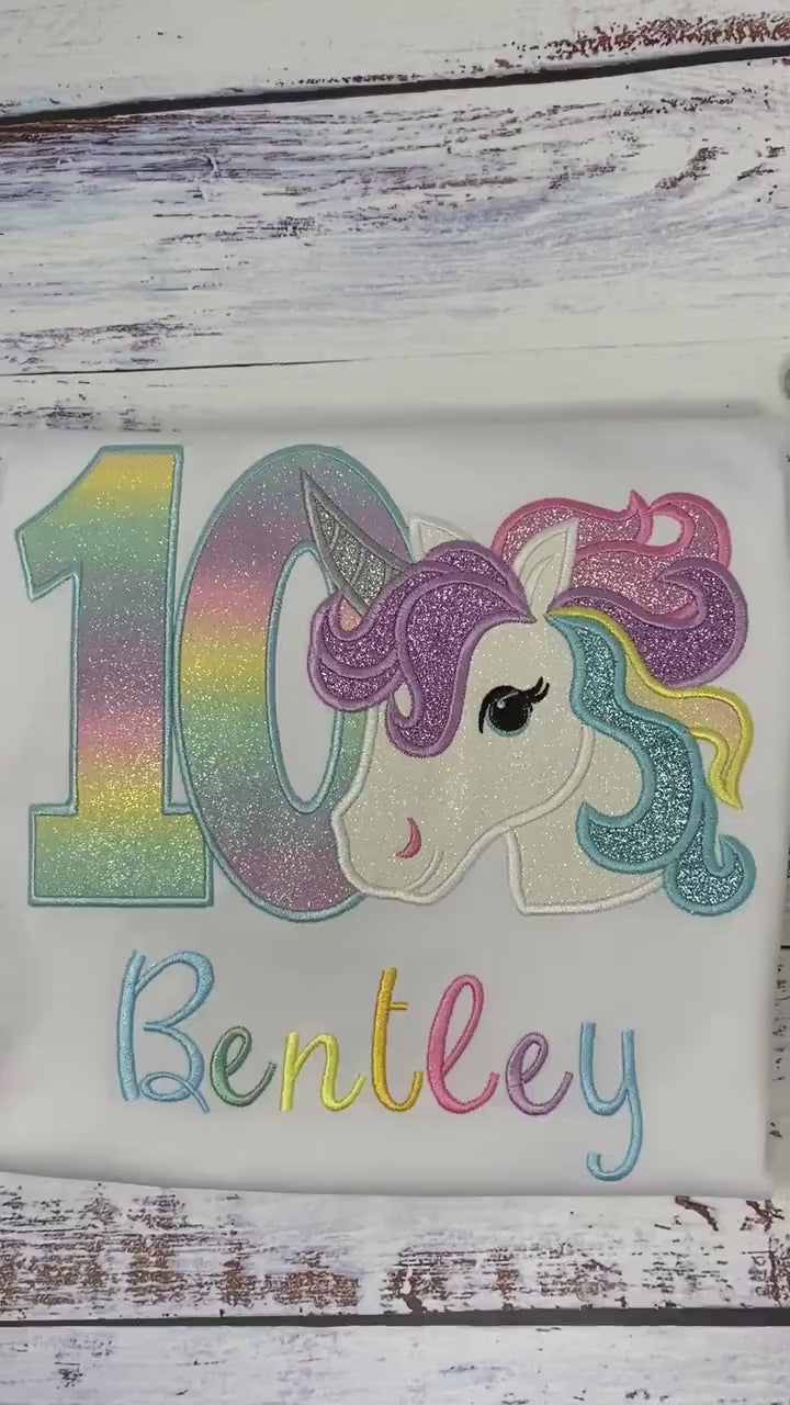 Girl 10th Birthday unicorn shirt, 10th Birthday Pastel Unicorn Shirt, Unicorn birthday, Rainbow Unicorn outfit, Unicorn embroidery