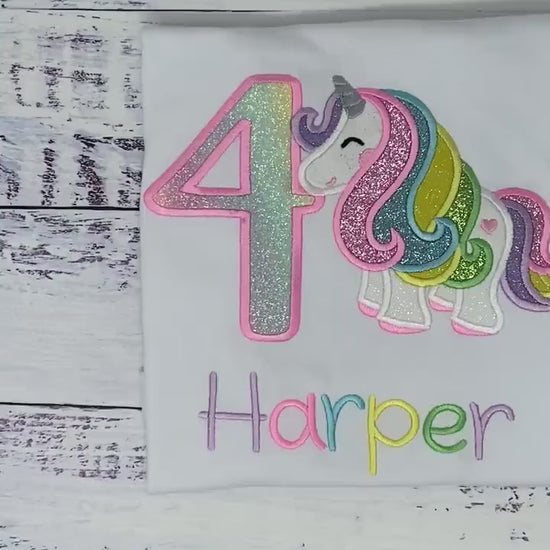 4th Birthday Pastel Unicorn Shirt, Girl Rainbow Pastel Unicorn Birthday Outfit, Unicorn birthday, Rainbow Unicorn outfit, Unicorn embroidery
