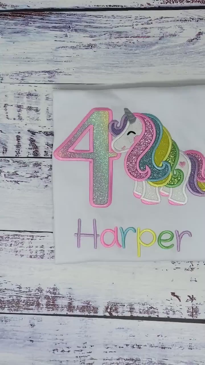 4th Birthday Pastel Unicorn Shirt, Girl Rainbow Pastel Unicorn Birthday Outfit, Unicorn birthday, Rainbow Unicorn outfit, Unicorn embroidery