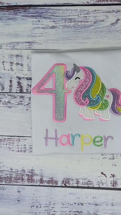 4th Birthday Pastel Unicorn Shirt, Girl Rainbow Pastel Unicorn Birthday Outfit, Unicorn birthday, Rainbow Unicorn outfit, Unicorn embroidery