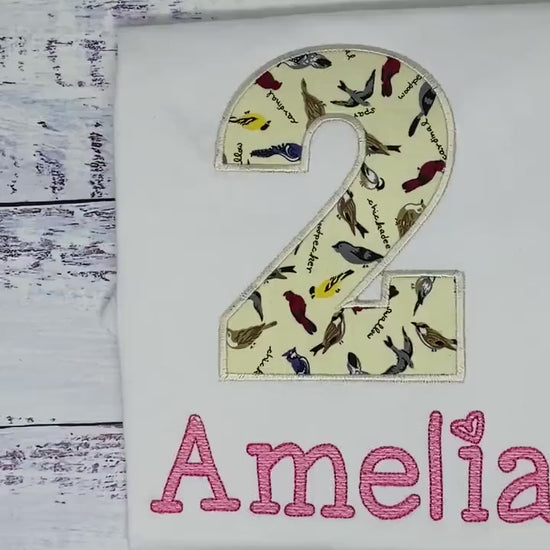 Girl 2nd birthday tee with birds, Any age, Personalized shirt with birds