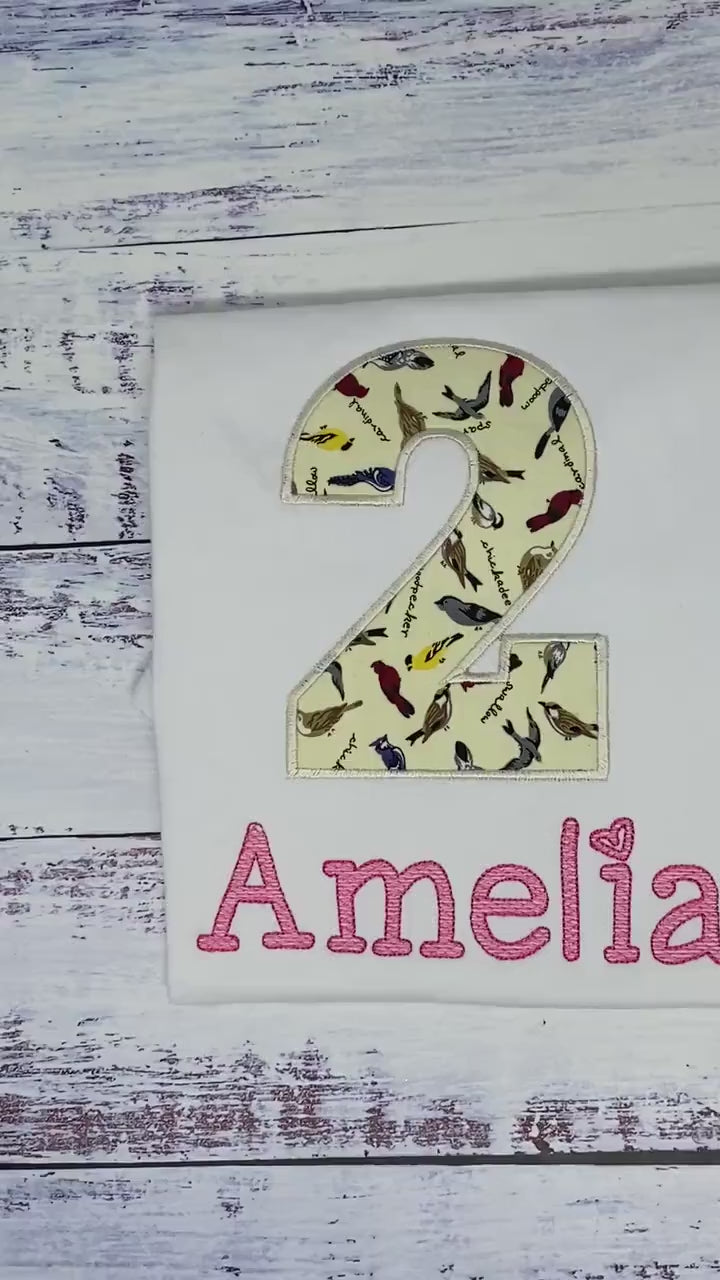 Girl 2nd birthday tee with birds, Any age, Personalized shirt with birds