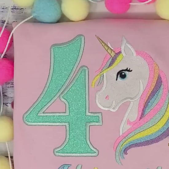 4th Birthday Pastel Unicorn Shirt, Girl Rainbow Pastel Unicorn Birthday Outfit, Rainbow Unicorn outfit, Unicorn embroidery, Any age