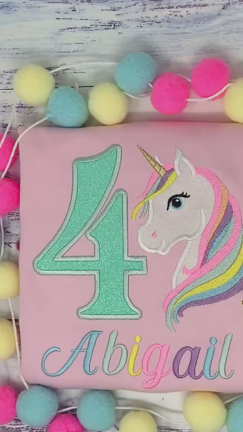 4th Birthday Pastel Unicorn Shirt, Girl Rainbow Pastel Unicorn Birthday Outfit, Rainbow Unicorn outfit, Unicorn embroidery, Any age