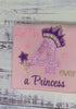 Girl 4th birthday shirt with princess Purple Gold Tiara Heart number, Royal Crown, Pink Number Applique, Magic Wand, 4-ever a Princesse