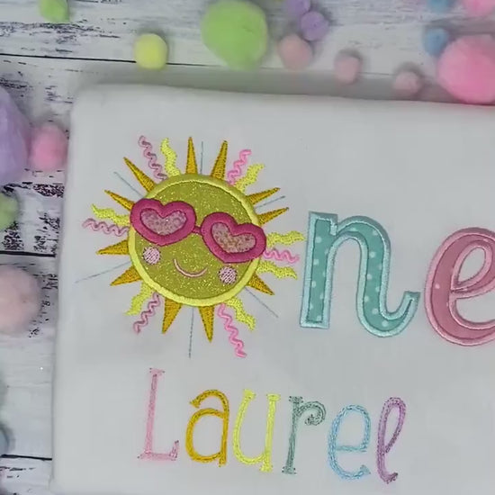 Girl Personalized 1st birthday Tee, First Birthday Sunshine Shirt, Shirt with Yellow Sun and name, Custom birthday Applique tee