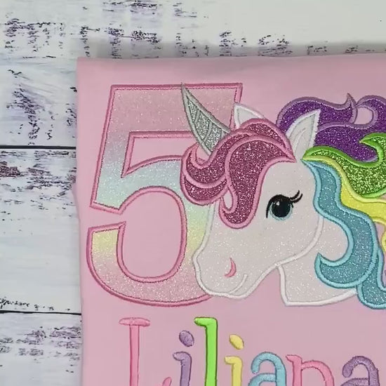 5th Birthday Pastel Unicorn Shirt, Girl Rainbow Pastel Unicorn Birthday Outfit, Rainbow Unicorn outfit, Unicorn embroidery, Any age
