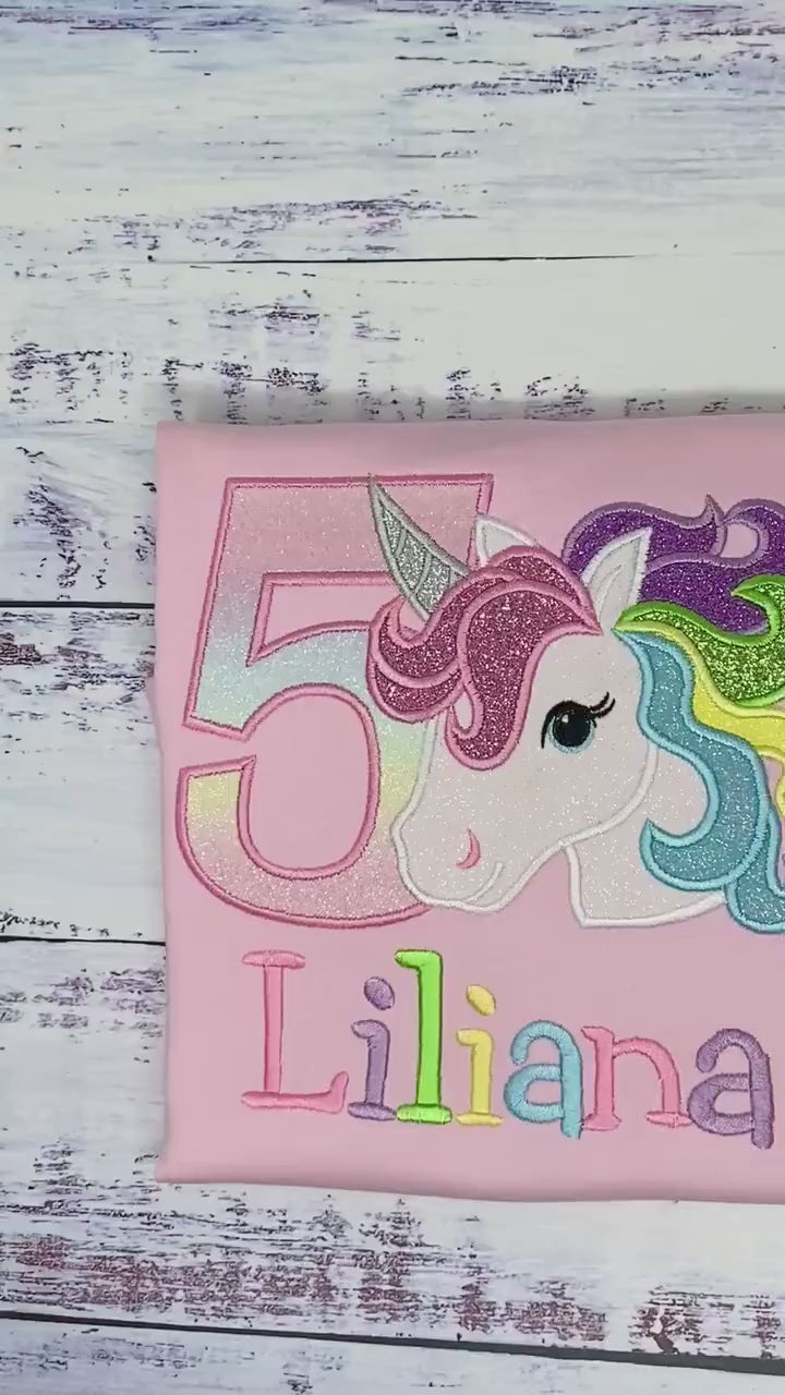 5th Birthday Pastel Unicorn Shirt, Girl Rainbow Pastel Unicorn Birthday Outfit, Rainbow Unicorn outfit, Unicorn embroidery, Any age