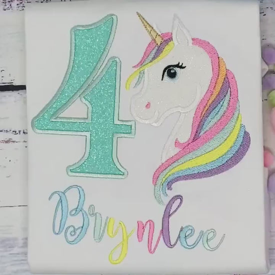 4th Birthday Pastel Unicorn Shirt, Girl Rainbow Pastel Unicorn Birthday Outfit, Rainbow Unicorn outfit, Unicorn embroidery, Any age