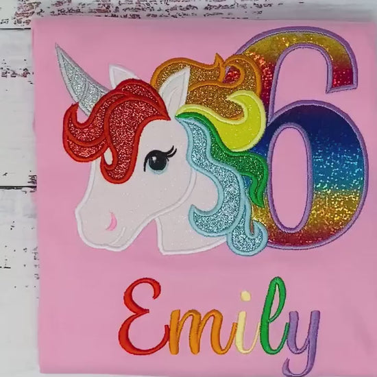 Girl Rainbow Unicorn, 6th Birthday Outfit, Any Birthday Unicorn Shirt, Unicorn birthday, Rainbow Unicorn outfit, Rainbow Unicorn Party Shirt