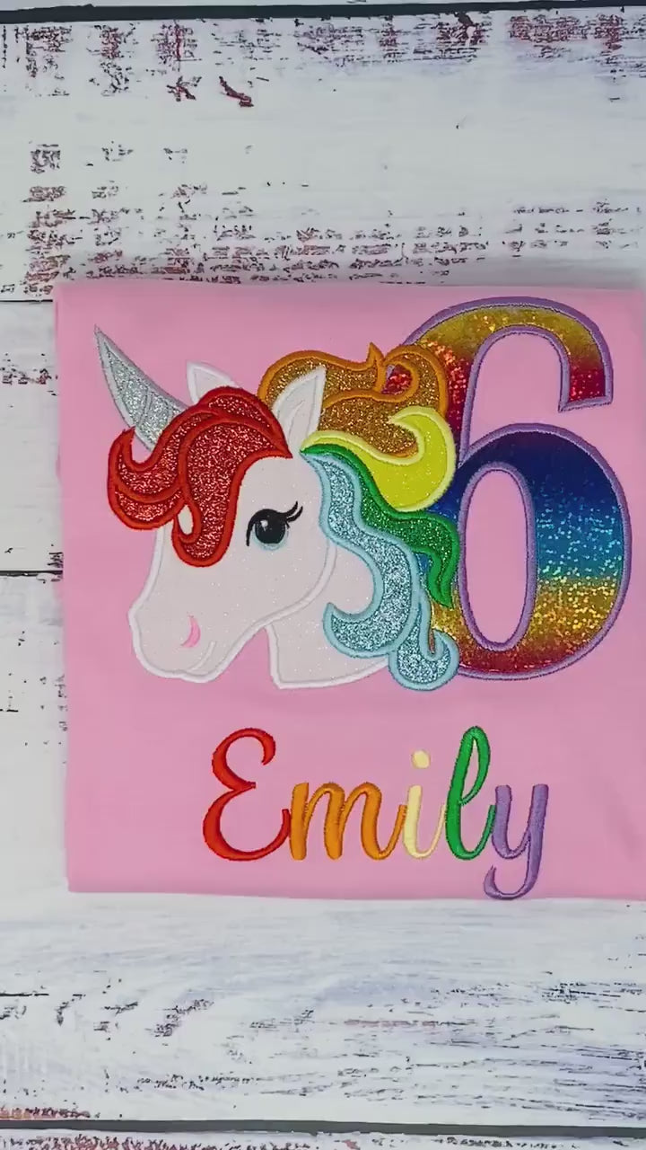 Girl Rainbow Unicorn, 6th Birthday Outfit, Any Birthday Unicorn Shirt, Unicorn birthday, Rainbow Unicorn outfit, Rainbow Unicorn Party Shirt