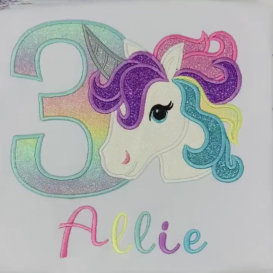 Girl Rainbow Pastel Unicorn Birthday Outfit, 3rd Birthday Pastel Unicorn Shirt, Unicorn birthday, Rainbow Unicorn outfit, Unicorn embroidery