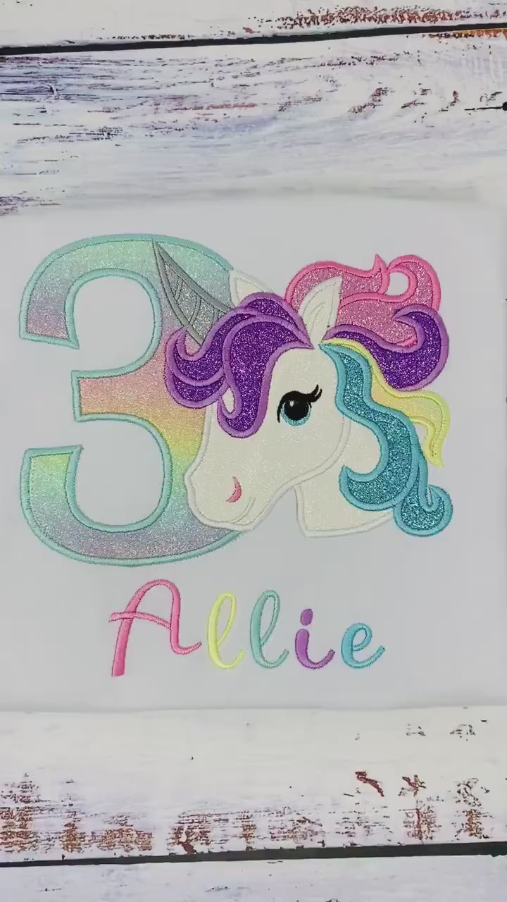 Girl Rainbow Pastel Unicorn Birthday Outfit, 3rd Birthday Pastel Unicorn Shirt, Unicorn birthday, Rainbow Unicorn outfit, Unicorn embroidery