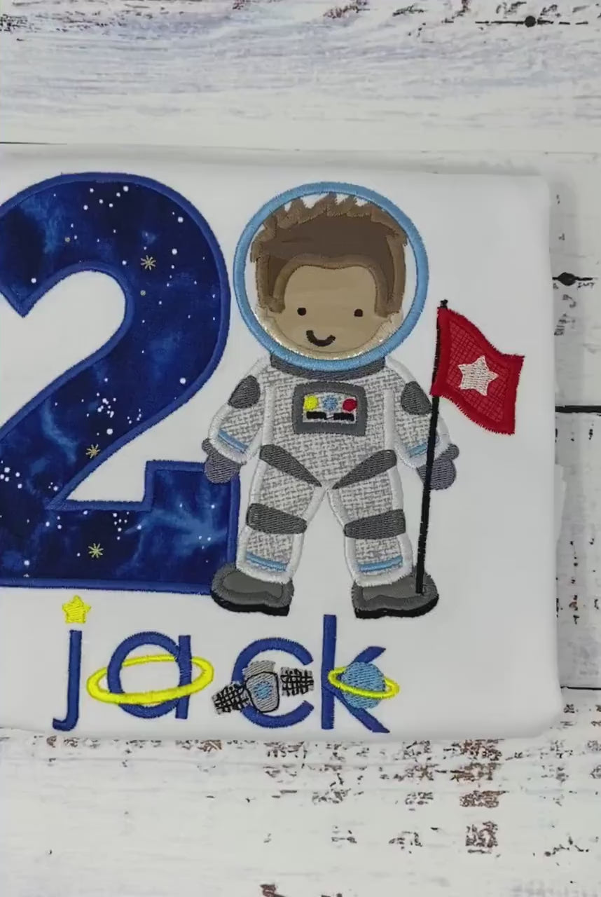 Boy Astronaut Shirt, Astronaut Birthday Party, 2nd Astronaut Birthday, Applique Space Ship, Astronaut Boy Birthday T-Shirt