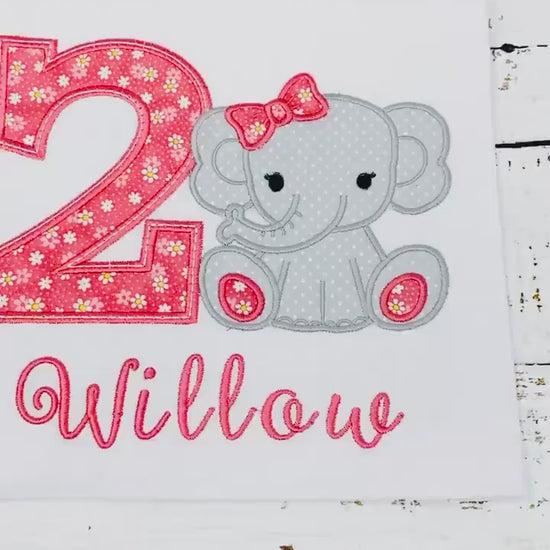 Girl birthday shirt with elephant, 2nd birthday girl grey elephant tee