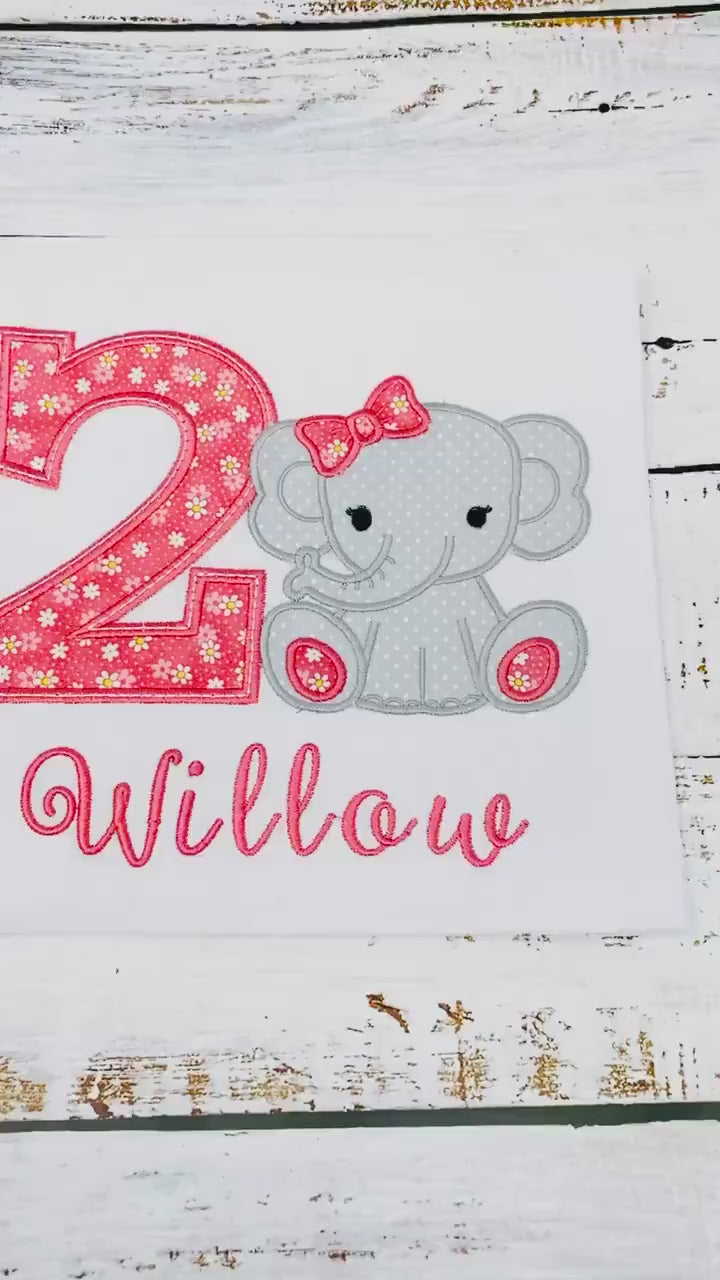 Girl birthday shirt with elephant, 2nd birthday girl grey elephant tee