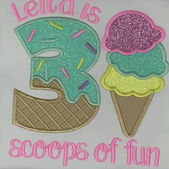 Girl Ice Cream 3 “Scoop of fun” birthday shirt, Sweet Ice Cream cone Theme Party, Pastel sweet birthday tee