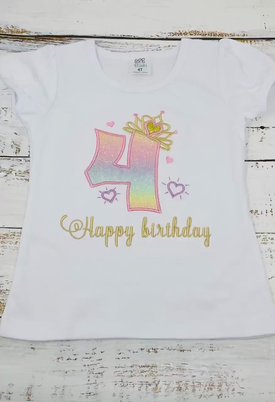 Girl birthday number shirt, Princess birthday outfit