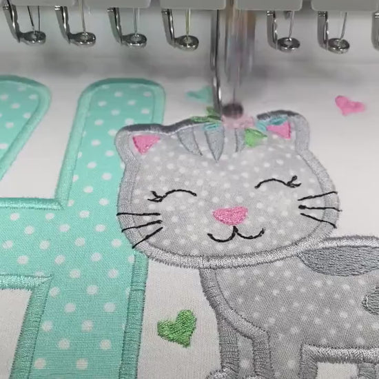 Girl Birthday Shirt with Kitten, Personalized Shirt with Cute Grey Cat, Tee with cat