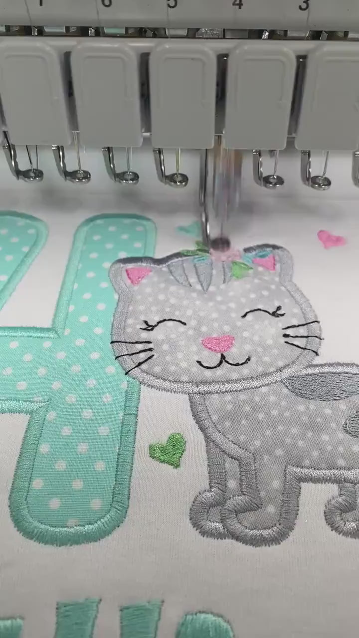 Girl Birthday Shirt with Kitten, Personalized Shirt with Cute Grey Cat, Tee with cat