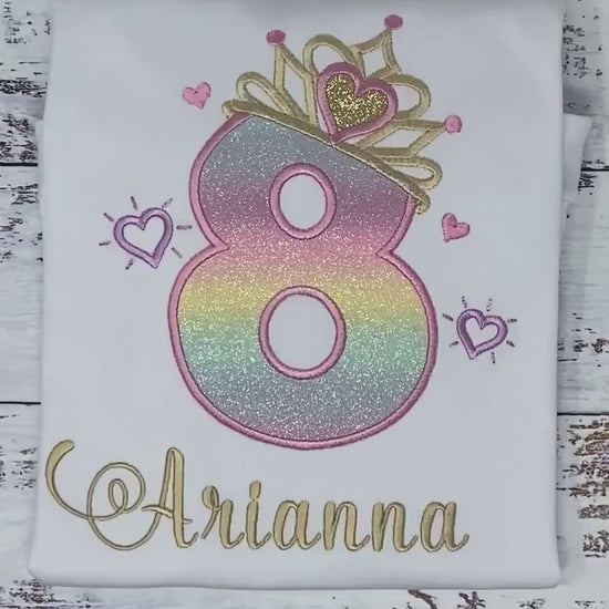 Girl 8th Birthday Party Outfit, Princess Birthday Shirt, Number with Crown Birthday Shirt, Girl Birthday Shirt, Princess Birthday Party
