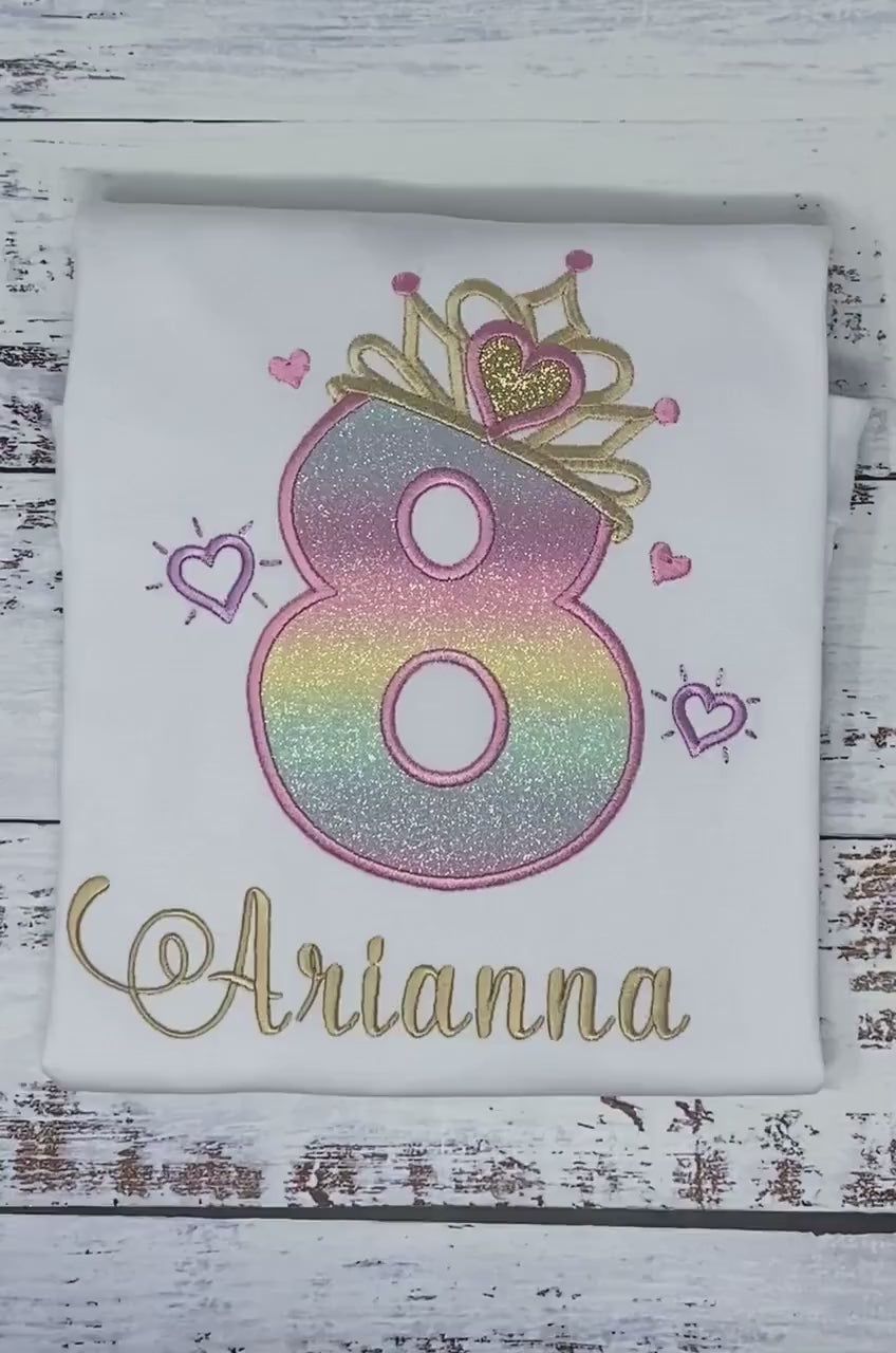 Girl 8th Birthday Party Outfit, Princess Birthday Shirt, Number with Crown Birthday Shirt, Girl Birthday Shirt, Princess Birthday Party