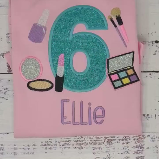 Girl 5th Birthday Shirt with Make up, Salon, Spa Birthday Tee Number cosmetics, Lipstick Powder Brush, Make up Birthday Party, Nail Polish