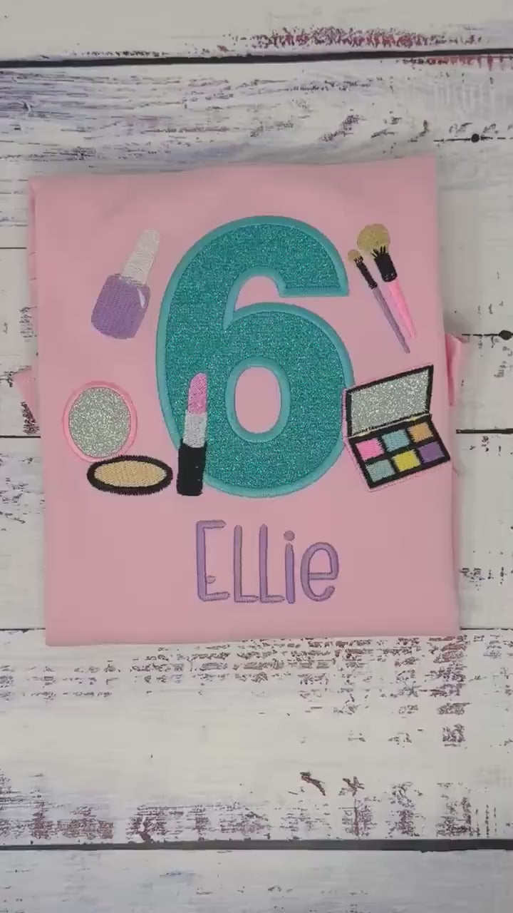 Girl 5th Birthday Shirt with Make up, Salon, Spa Birthday Tee Number cosmetics, Lipstick Powder Brush, Make up Birthday Party, Nail Polish