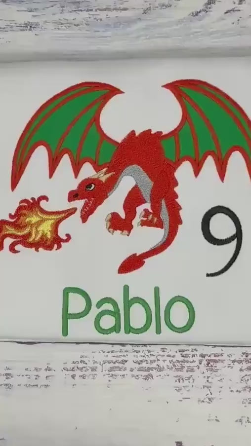 Boys Dragon Birthday Shirt, Boys 5th Birthday Shirt, Red Fire dragon embroidery design