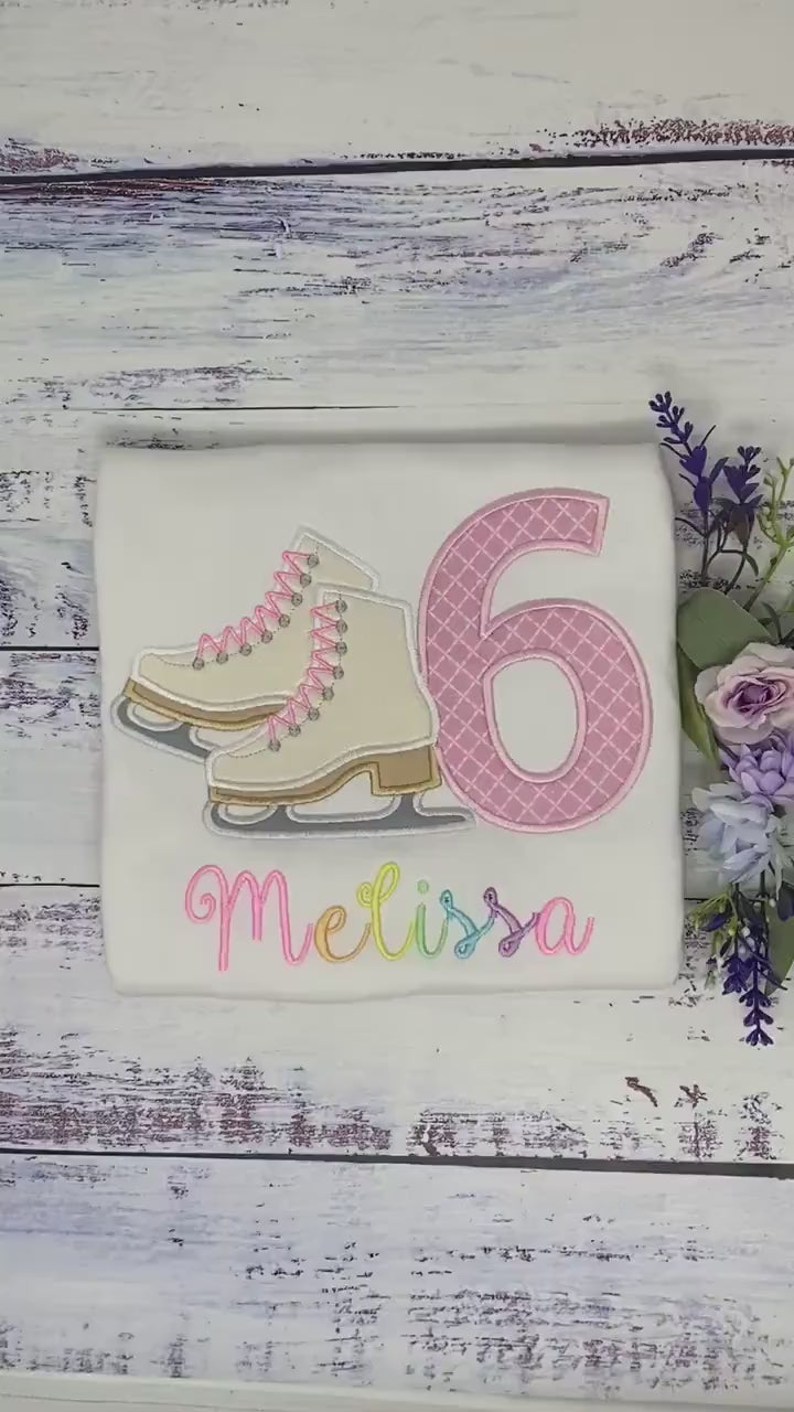 Personalized Ice Skating Birthday Shirt | Custom Embroidered Tee | Unique skating tee,  6th birthday winter sport party